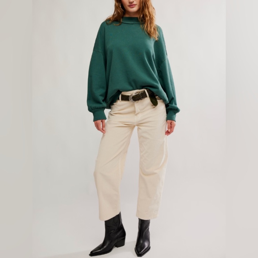 FREE PEOPLE Movement A Cut Above XS Top Green Mock Turtle Neck Fleece Sweatshirt